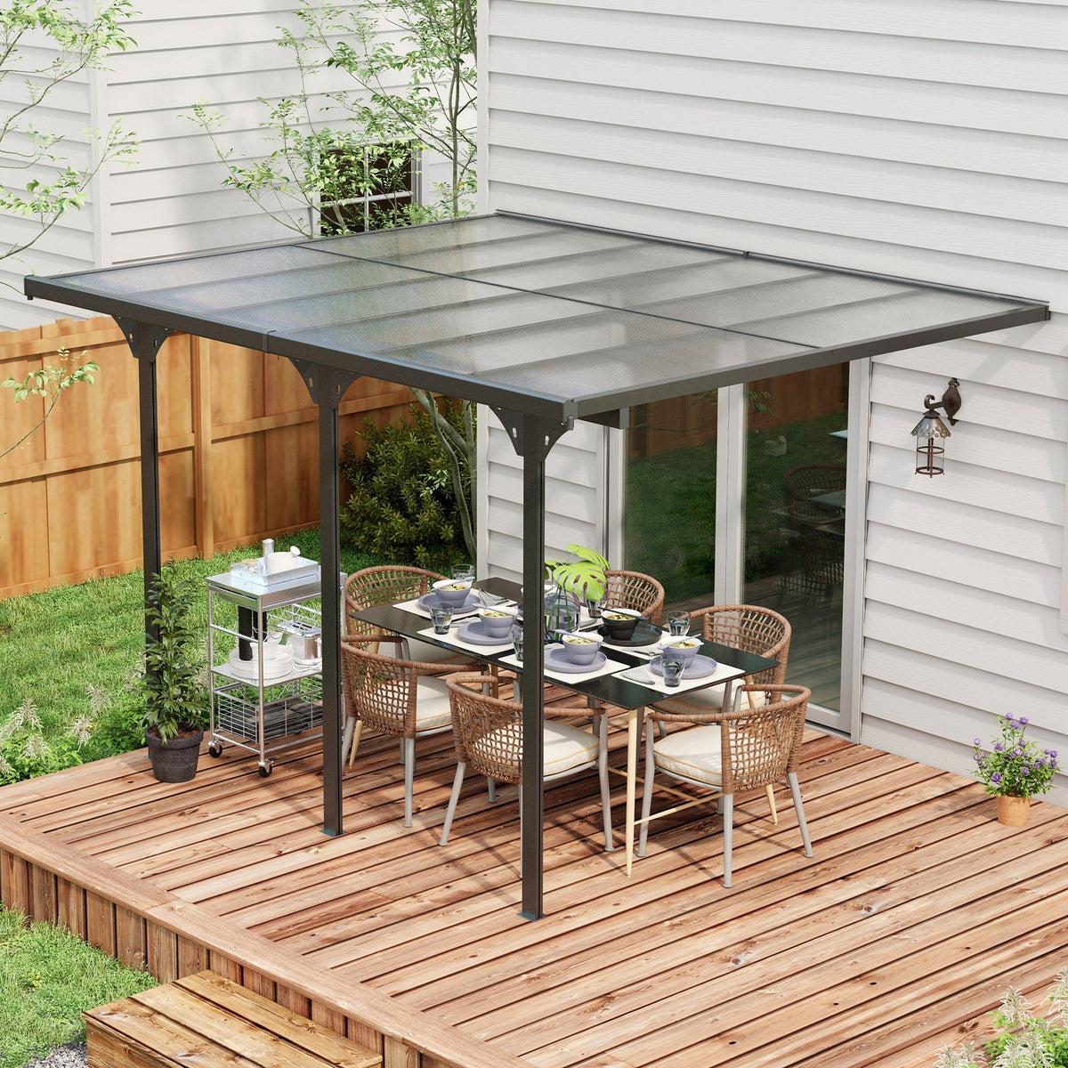 Outsunny 12' x 10' Polycarbonate Pergola, Transparent UV Blocking, Hardtop Gazebo, Aluminum, Gray - 84C-182V01LG