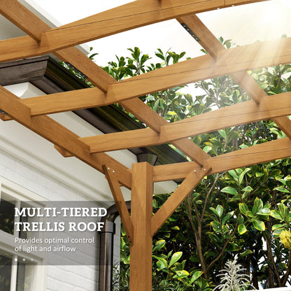 Outsunny 10' x 12' Wood Pergola with Arched Roof Trellis for Climbing Plants, Dark Brown - 84C-572V00DR
