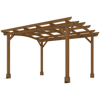 Outsunny 10' x 12' Wood Pergola with Arched Roof Trellis for Climbing Plants, Dark Brown - 84C-572V00DR