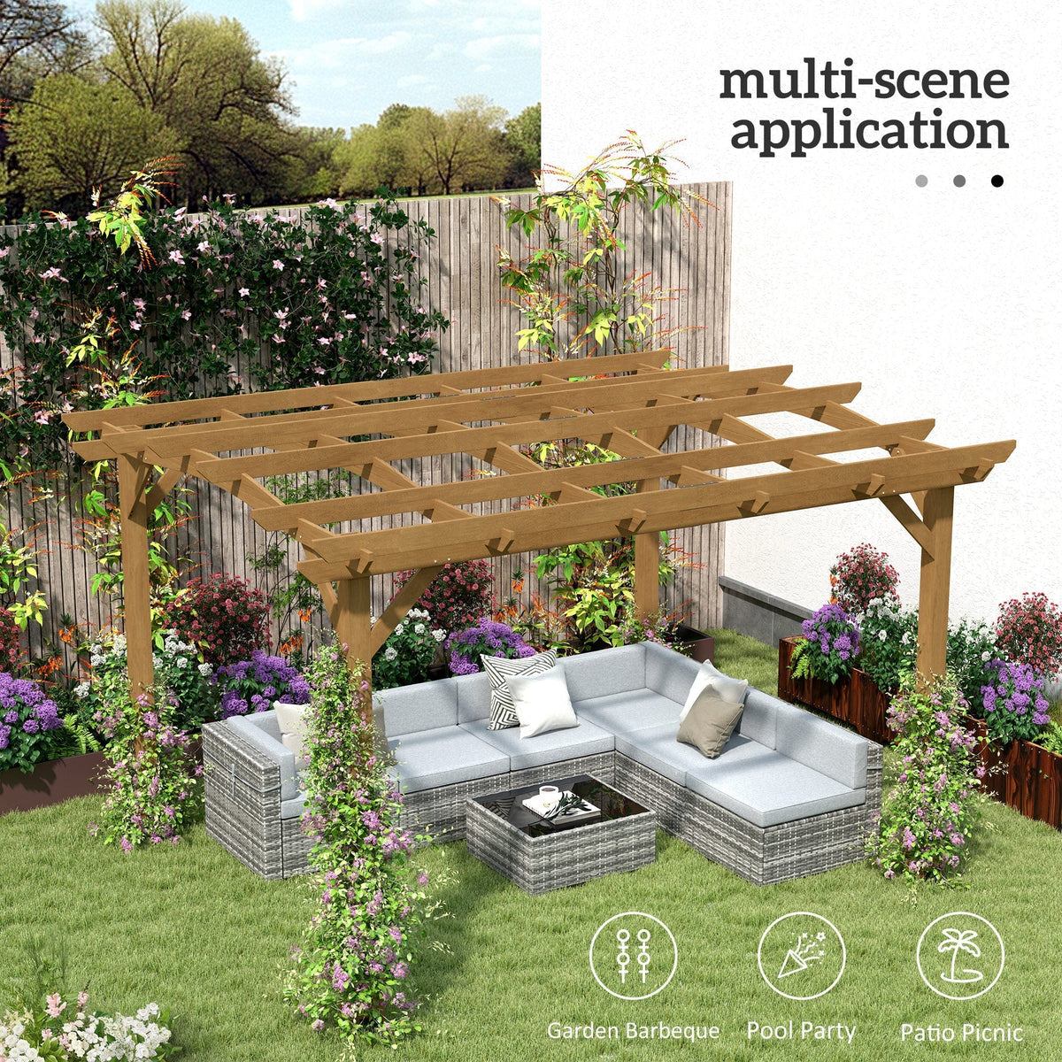Outsunny 10' x 12' Wood Pergola with Arched Roof Trellis for Climbing Plants, Dark Brown - 84C-572V00DR