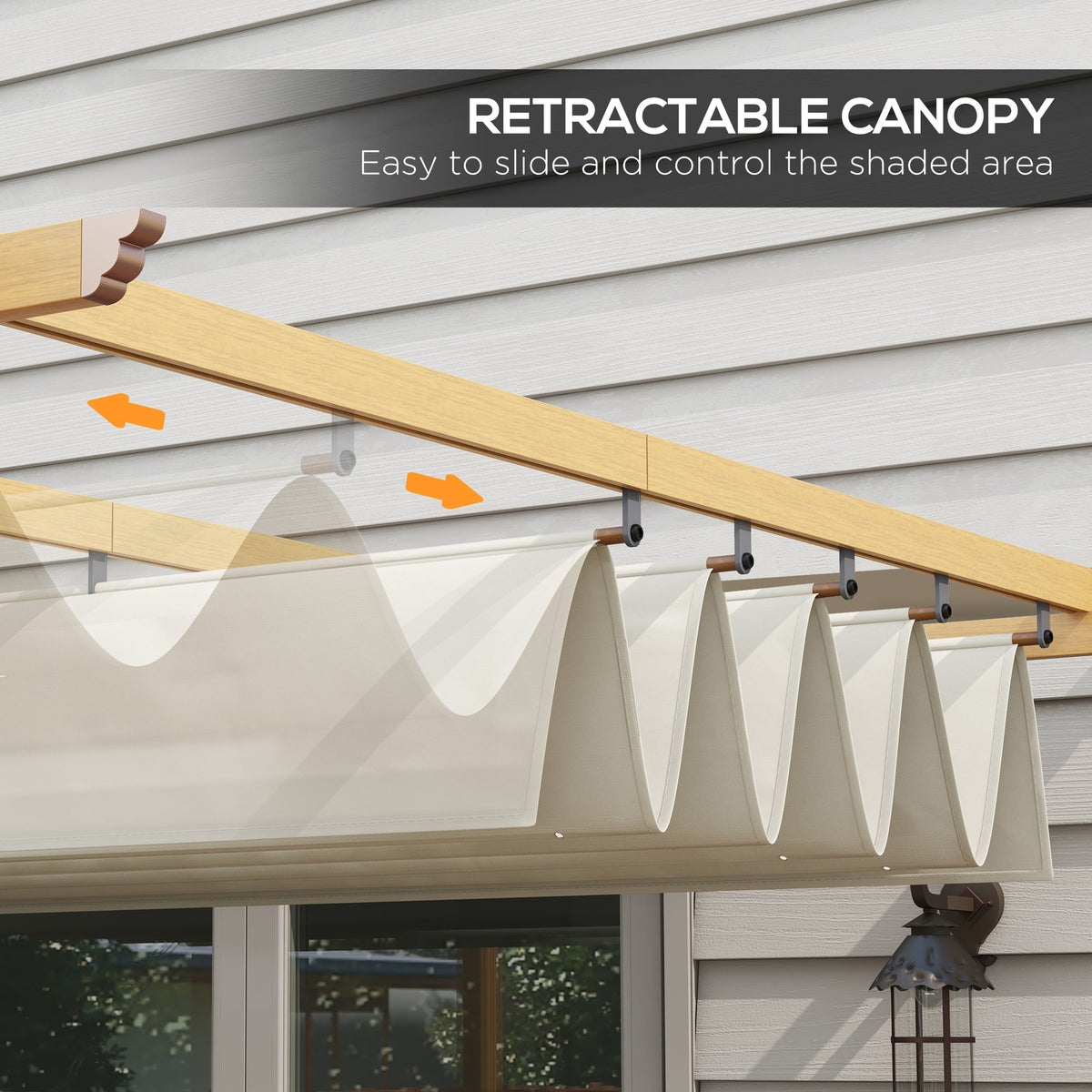Outsunny 10' x 13' Retractable Pergola Canopy, Wood Grain Aluminum Frame, for Outdoor Shade Shelter, Cream - 84C-472V02ND
