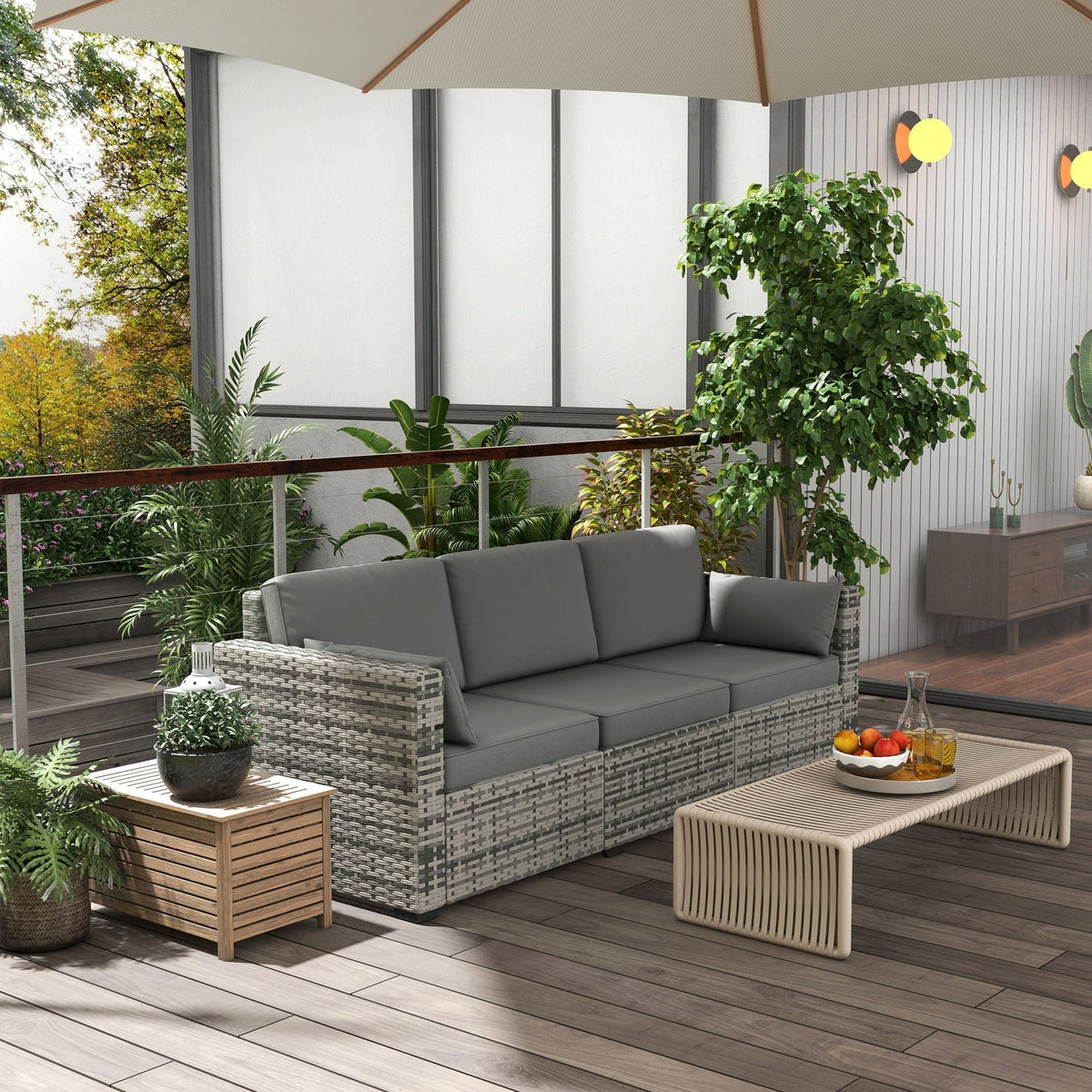 Outsunny 3-Seater Deep Seating Outdoor Sofa with Removable Cushions, Gray - 860-308V00GY