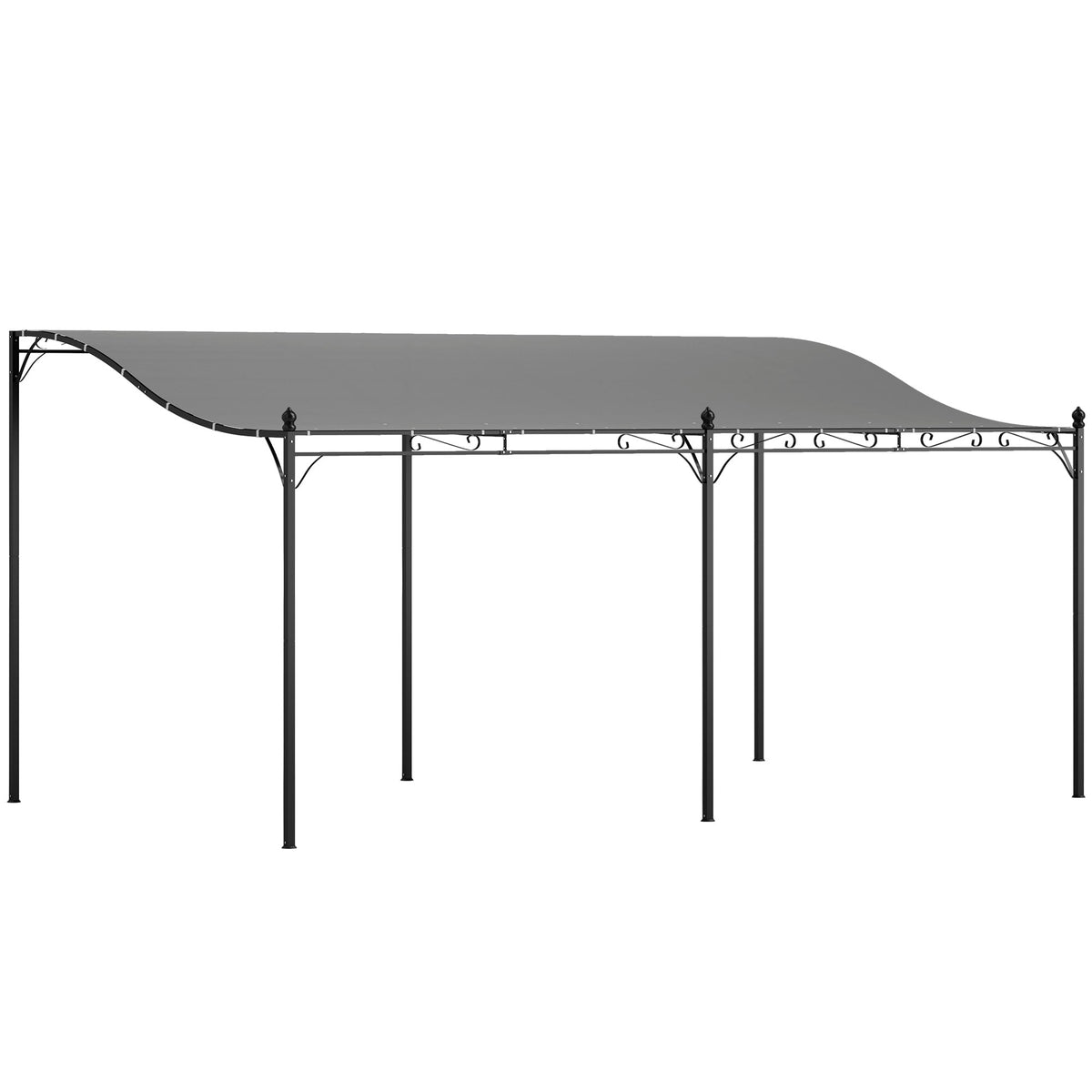 Outsunny 10' x 16' Wall-Mounted Pergola Canopy, Metal Patio Canopy, Drainage Holes, Dark Gray - 84C-582V00CG