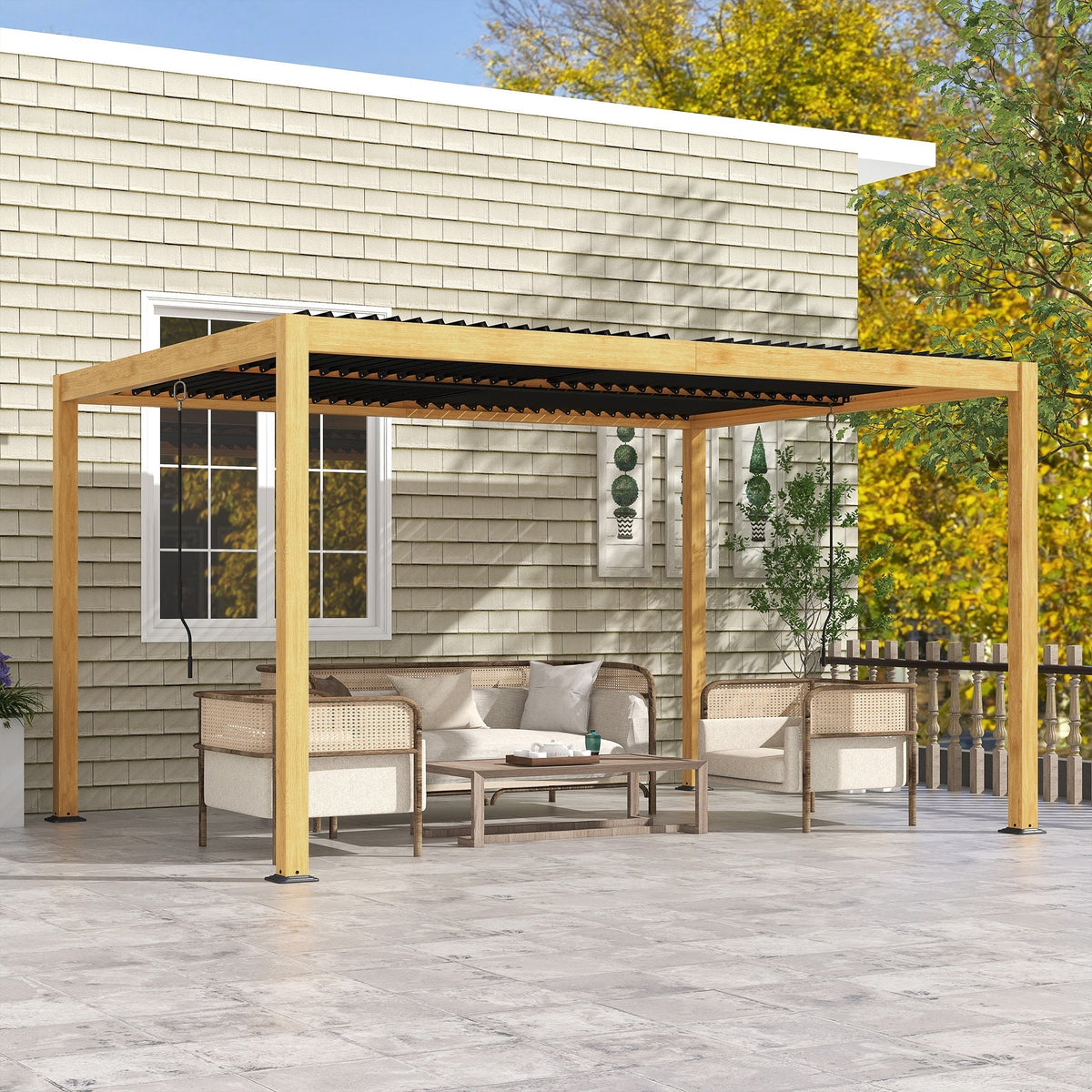 Outsunny 10' x 13' Aluminum Louvered Pergola with Adjustable Roof, Hardtop Gazebo for Outdoor Spaces, Gray - 84C-454V01ND