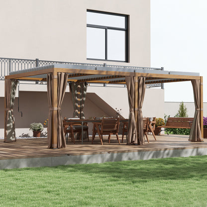 Outsunny 12' x 19' Aluminum Outdoor Pergola with Adjustable Louvered, Curtains & Netting, Natural - 84C-509V00ND
