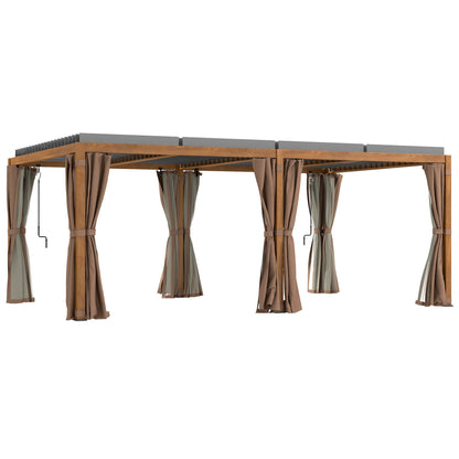 Outsunny 12' x 19' Aluminum Outdoor Pergola with Adjustable Louvered, Curtains & Netting, Natural - 84C-509V00ND