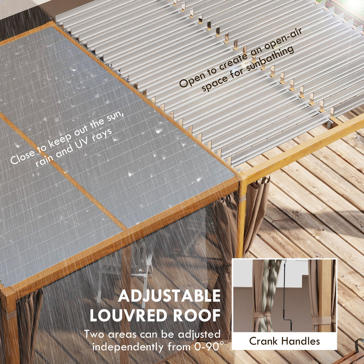 Outsunny 12' x 19' Aluminum Outdoor Pergola with Adjustable Louvered, Curtains & Netting, Natural - 84C-509V00ND