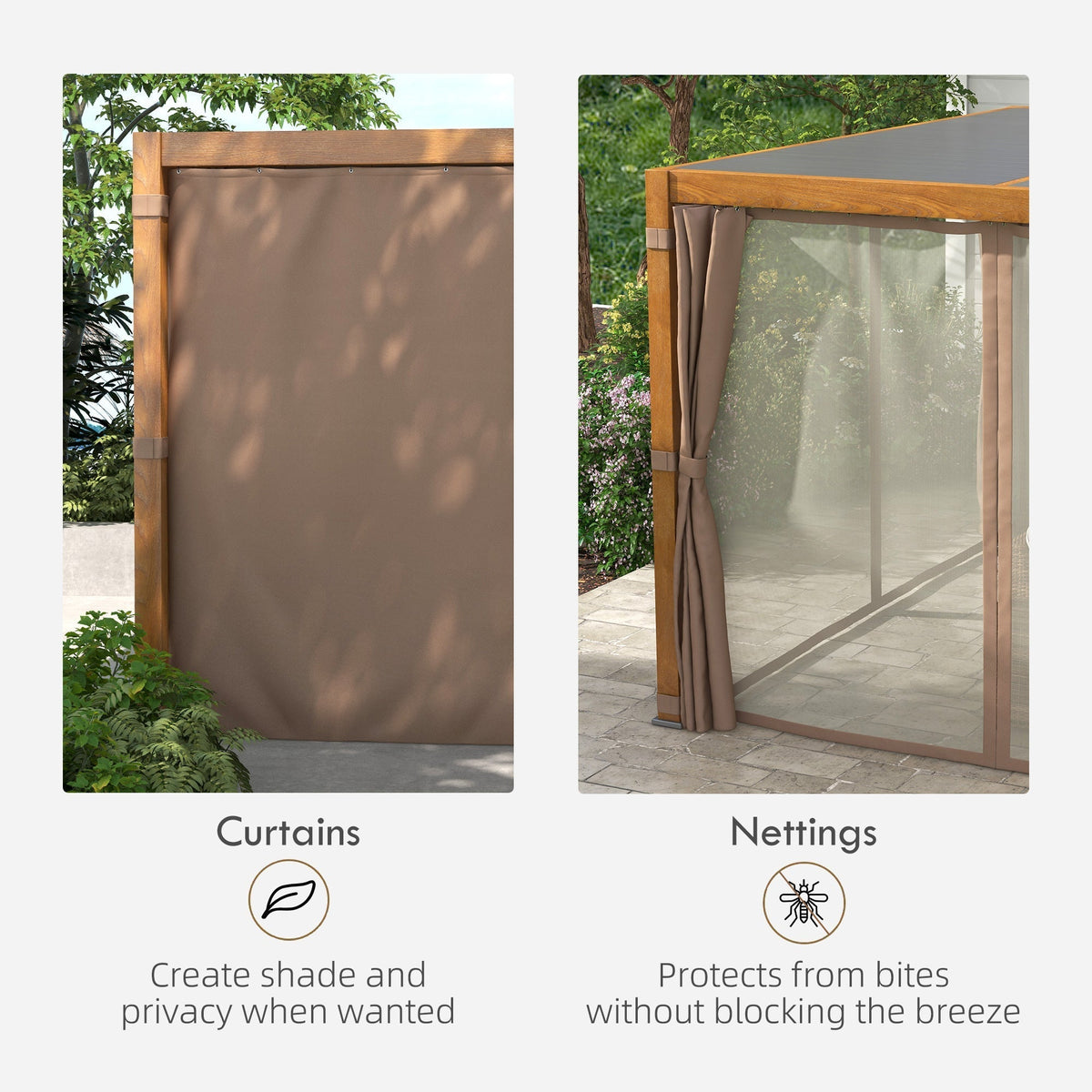 Outsunny 12' x 19' Aluminum Outdoor Pergola with Adjustable Louvered, Curtains & Netting, Natural - 84C-509V00ND