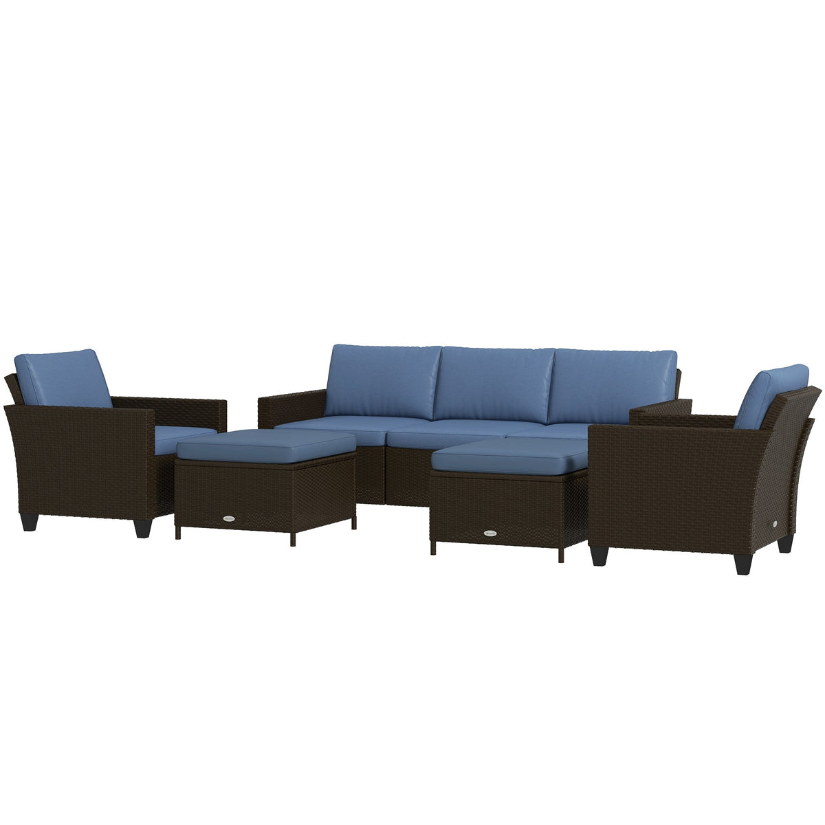 Outsunny 5-Piece Patio Furniture Set with PE Rattan Sofa, Armchairs, Footstools, Cushions, Deep Coffee - 860-311V00CF