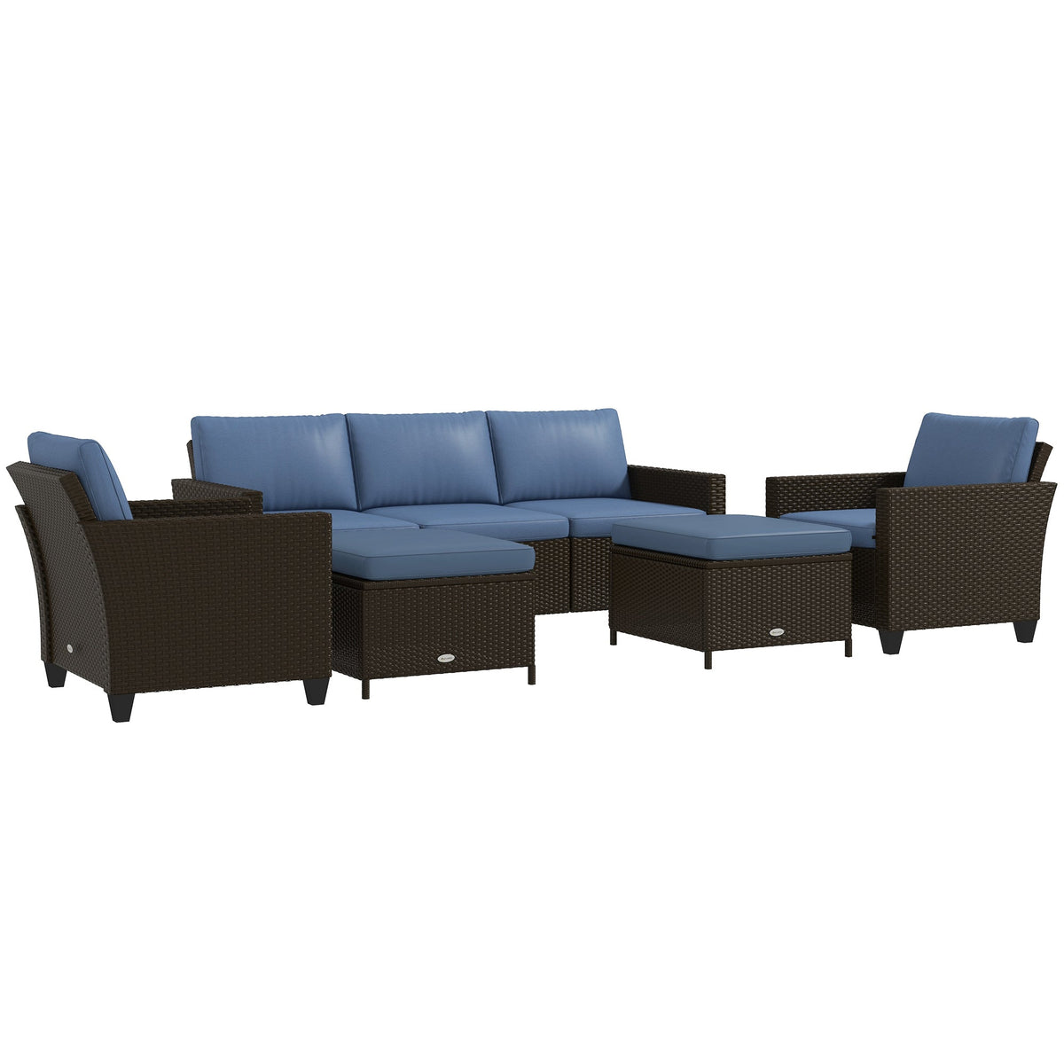 Outsunny 5-Piece Patio Furniture Set with PE Rattan Sofa, Armchairs, Footstools, Cushions, Deep Coffee - 860-311V00CF