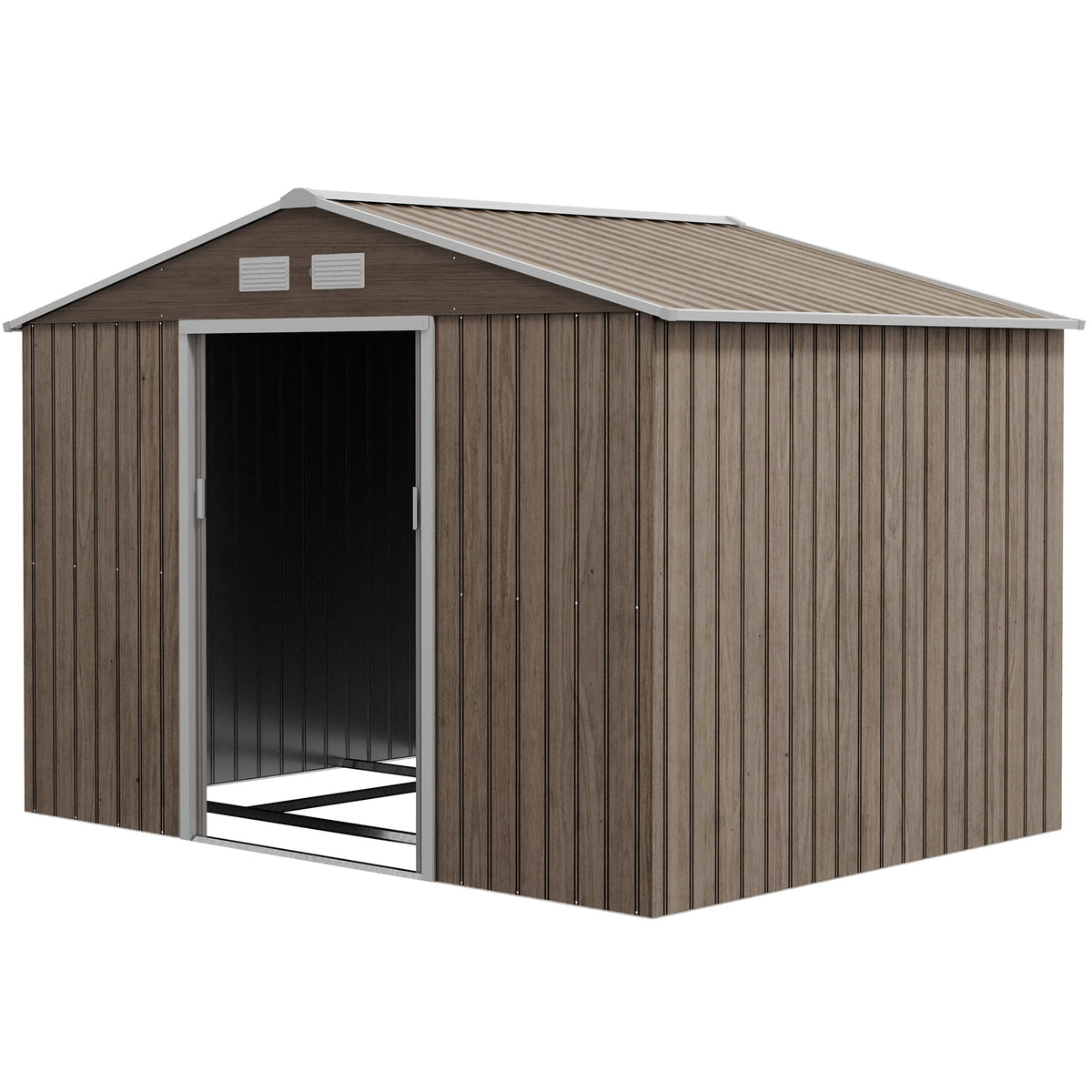 EverBase 9' x 6' Outdoor Storage Shed with Foundation Kit, Double Lockable Door & Air Vents, Light Brown