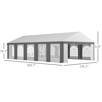 Outsunny 20' x 33' Heavy-duty Large Wedding Tent, Outdoor Carport Garage Party Tent with Sidewall, Gray - 84C-513V01GY