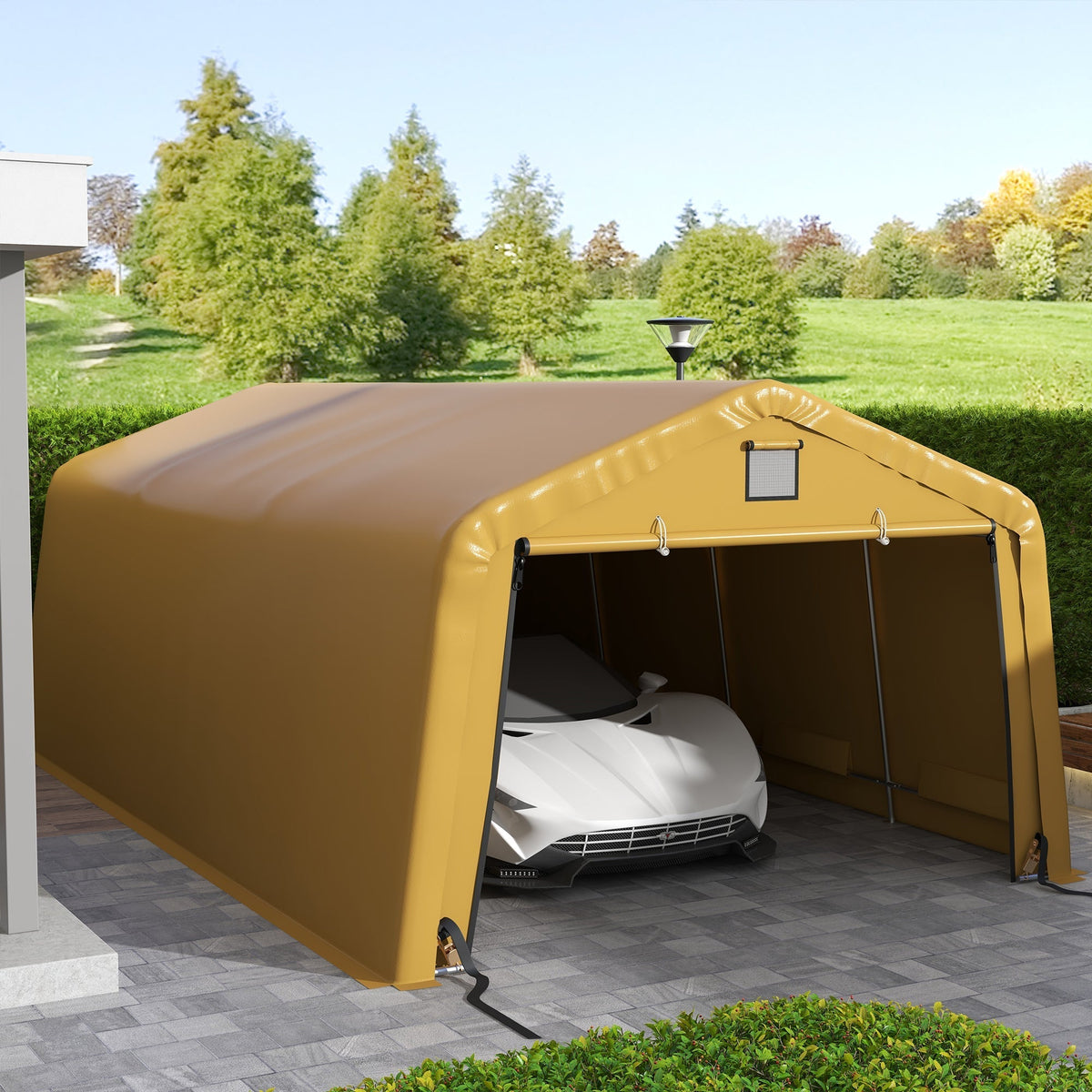 Outsunny 12' x 20' Portable Garage, Heavy Duty Carport, Ventilation Windows, Large Roll-up Door, Yellow - 84C-451V00BG