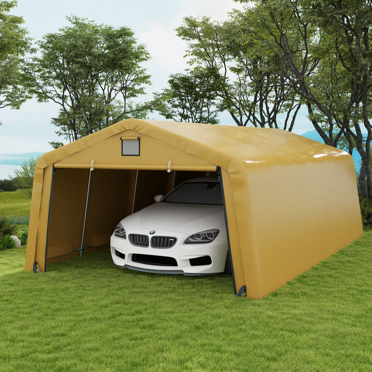 Outsunny 12' x 20' Portable Garage, Heavy Duty Carport, Ventilation Windows, Large Roll-up Door, Yellow - 84C-451V00BG