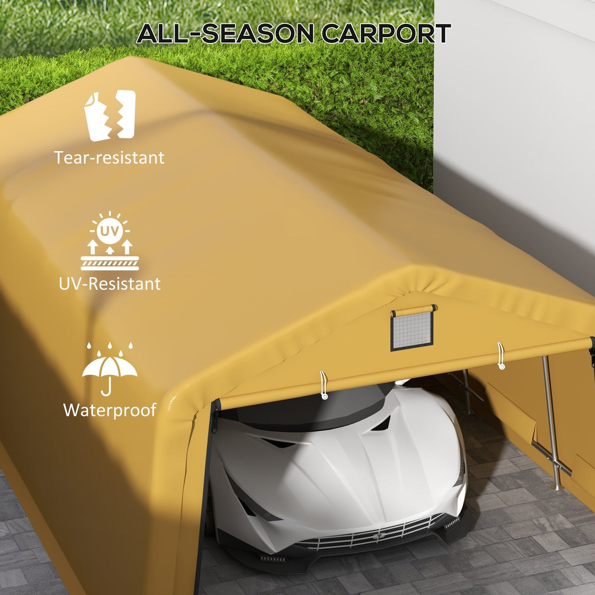 Outsunny 12' x 20' Portable Garage, Heavy Duty Carport, Ventilation Windows, Large Roll-up Door, Yellow - 84C-451V00BG