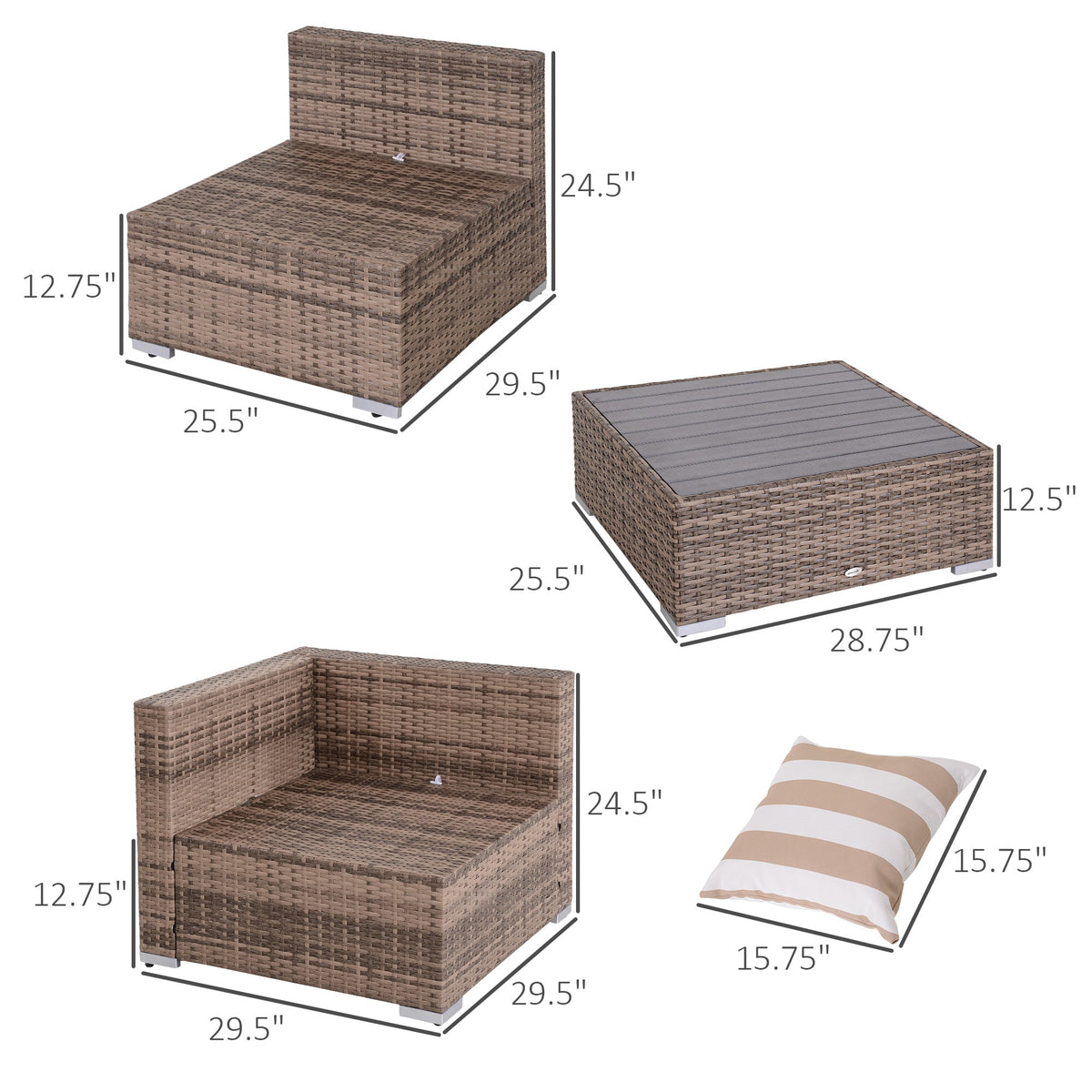 Outsunny 7-Piece Outdoor Rattan Conversation Set with Cushions and Tea Table, Gray - 860-020V03