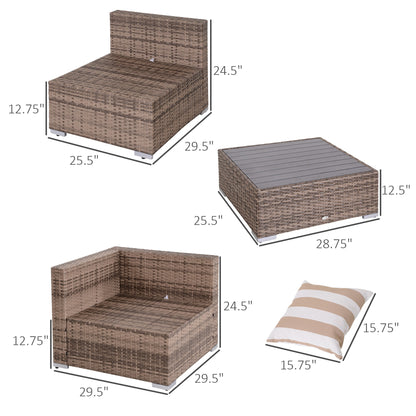 Outsunny 7-Piece Outdoor Rattan Conversation Set with Cushions and Tea Table, Gray - 860-020V03