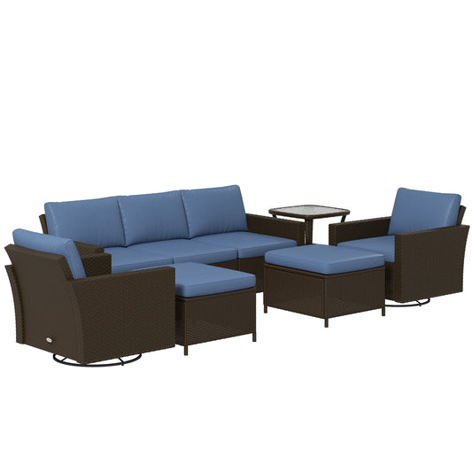 Outsunny 6-Piece Rattan Patio Set with 3-Seater Sofa, Swivel Rockers & 2-Tier Table, Deep Coffee - 860-312V00CF