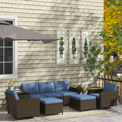 Outsunny 6-Piece Rattan Patio Set with 3-Seater Sofa, Swivel Rockers & 2-Tier Table, Deep Coffee - 860-312V00CF
