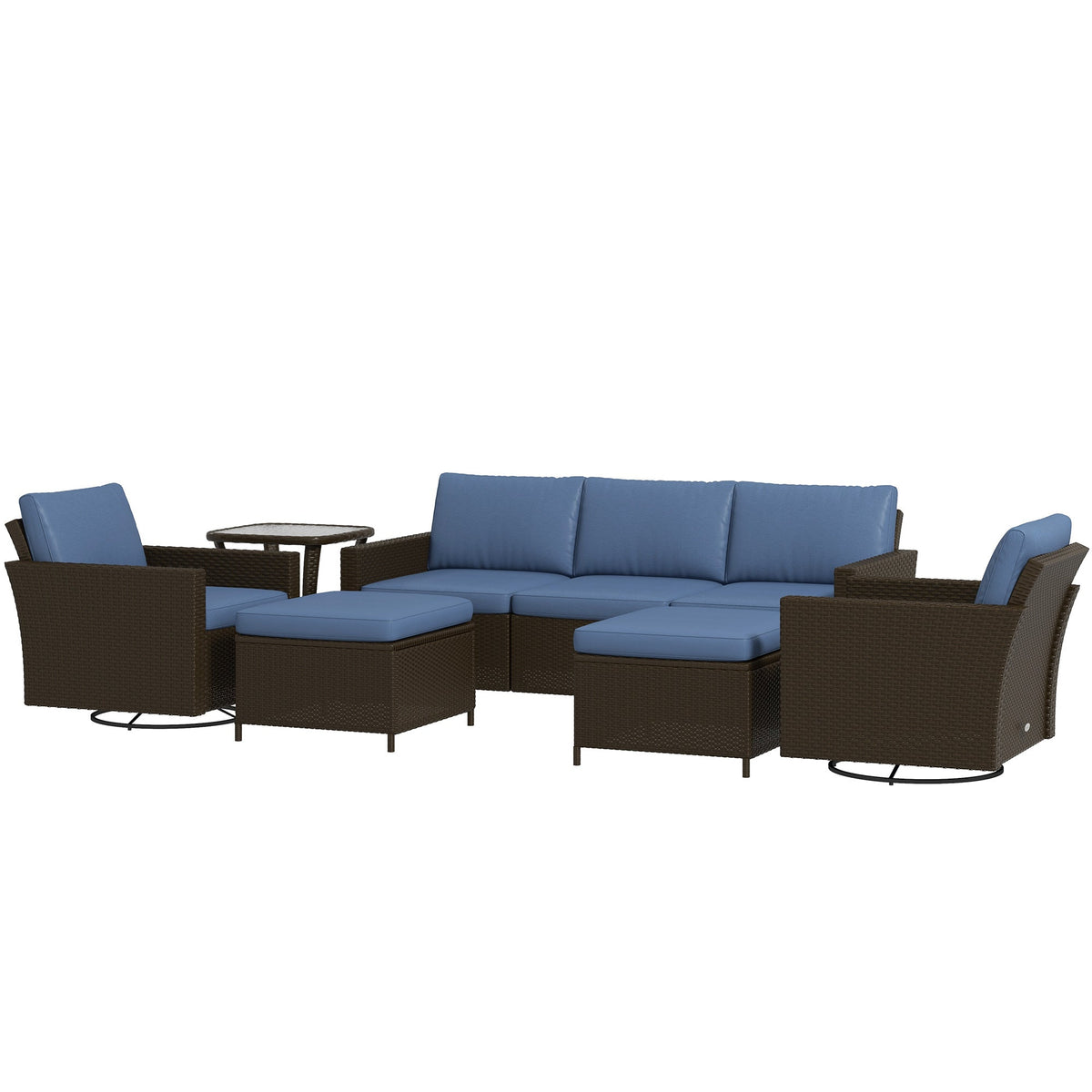 Outsunny 6-Piece Rattan Patio Set with 3-Seater Sofa, Swivel Rockers & 2-Tier Table, Deep Coffee - 860-312V00CF