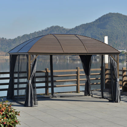Outsunny 10' x 13' Hardtop Gazebo with Curtains, Netting, Steel Roof, Ceiling Hook, Gray - 84C-097CG