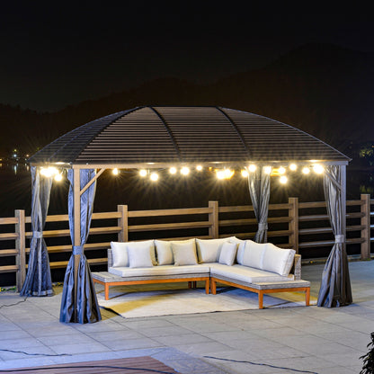 Outsunny 10' x 13' Hardtop Gazebo with Curtains, Netting, Steel Roof, Ceiling Hook, Gray - 84C-097CG