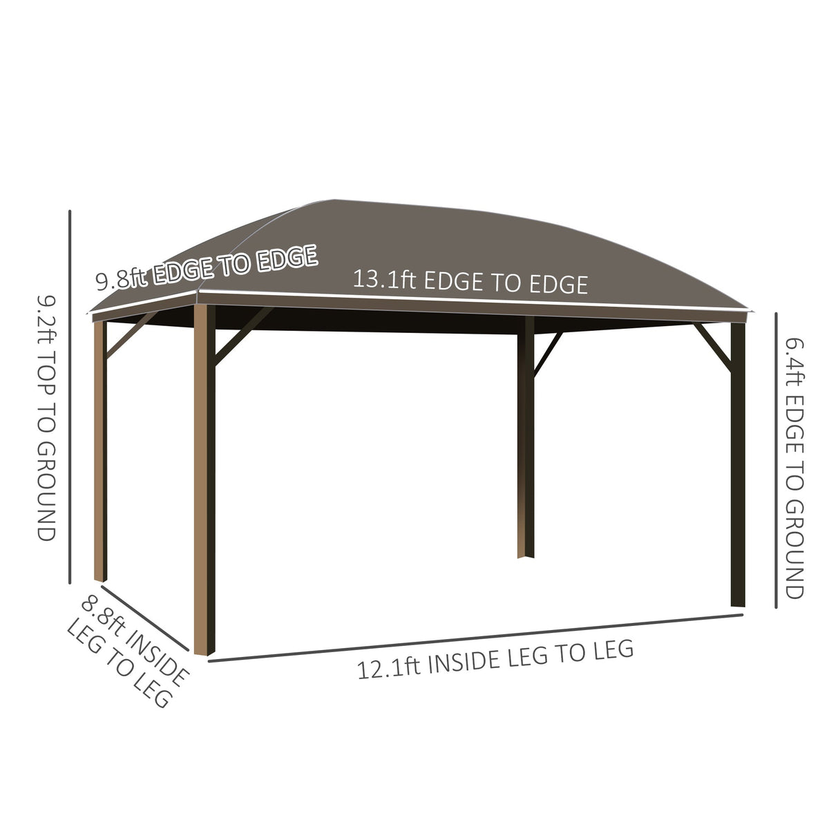 Outsunny 10' x 13' Hardtop Gazebo with Curtains, Netting, Steel Roof, Ceiling Hook, Gray - 84C-097CG