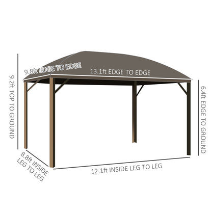 Outsunny 10' x 13' Hardtop Gazebo with Curtains, Netting, Steel Roof, Ceiling Hook, Gray - 84C-097CG