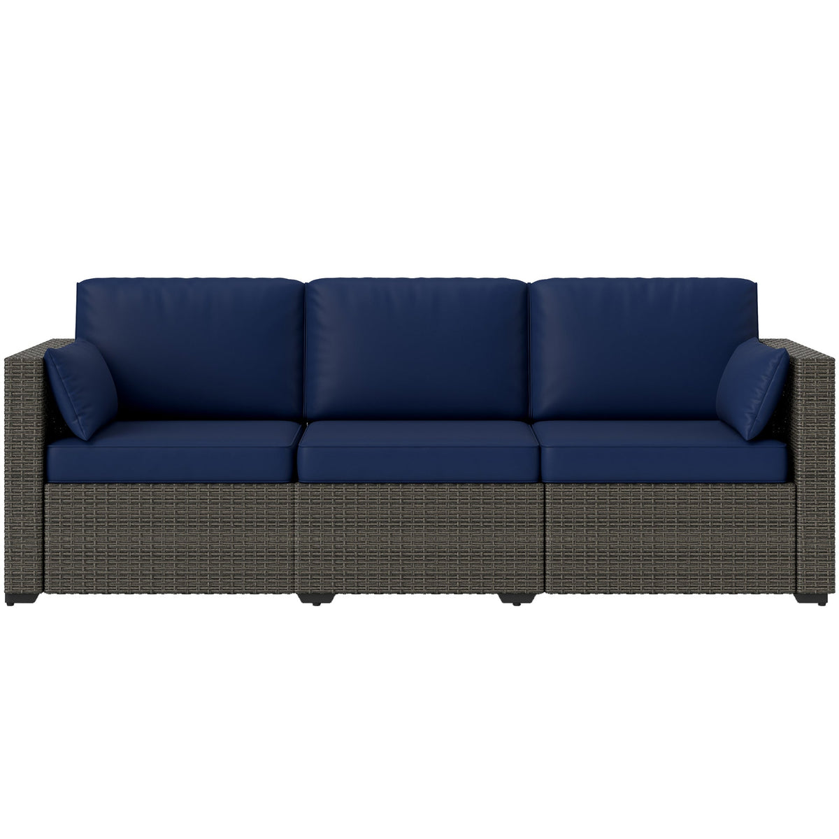 Outsunny 3-Seater PE Wicker Outdoor Sofa with Deep Seating & Removable Cushions, Navy Blue - 860-308V00BN
