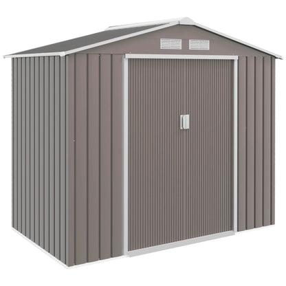 Outsunny EverBase 7' x 4' Outdoor Storage Shed with Foundation Kit, Double Lockable Door & Air Vents, Gray - ockable Door & Air Vents, Gray