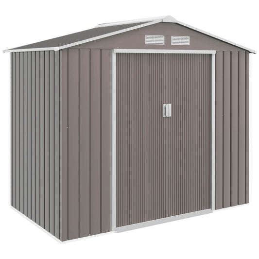 Outsunny EverBase 7' x 4' Outdoor Storage Shed with Foundation Kit, Double Lockable Door & Air Vents, Gray - ockable Door & Air Vents, Gray