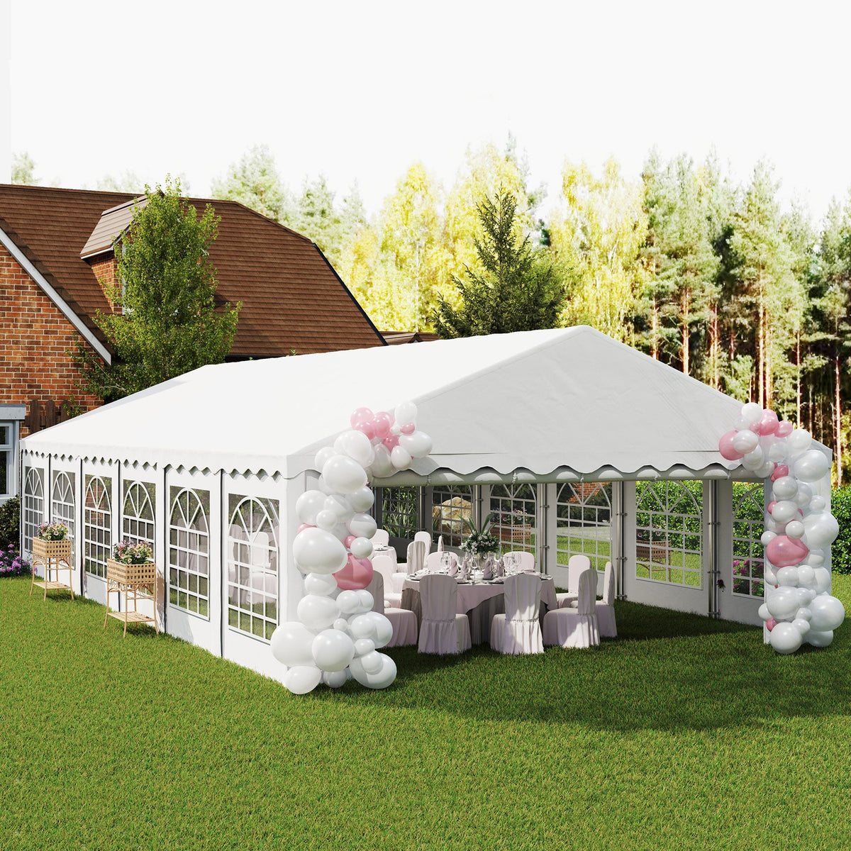 Outsunny 20' x 40' Party Tent with Removable Sidewalls, 12 Windows, White - 84C-538V00WT