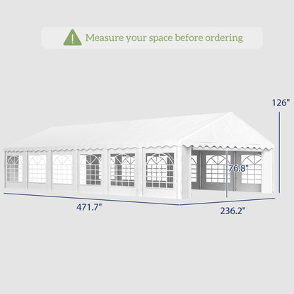 Outsunny 20' x 40' Party Tent with Removable Sidewalls, 12 Windows, White - 84C-538V00WT