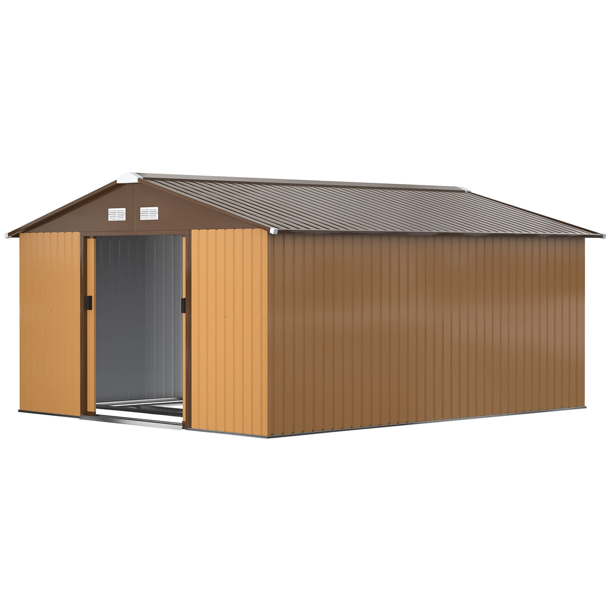 Outsunny EverBase 11' x 13' Outdoor Storage Shed with Double Lockable Door & Air Vents, Yellow - 845-031V01YL