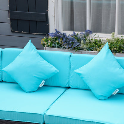 Outsunny 7-Piece All-Weather PE Rattan Sectional Sofa with Glass Coffee Table & Cushions, Turquoise - 860-020CF