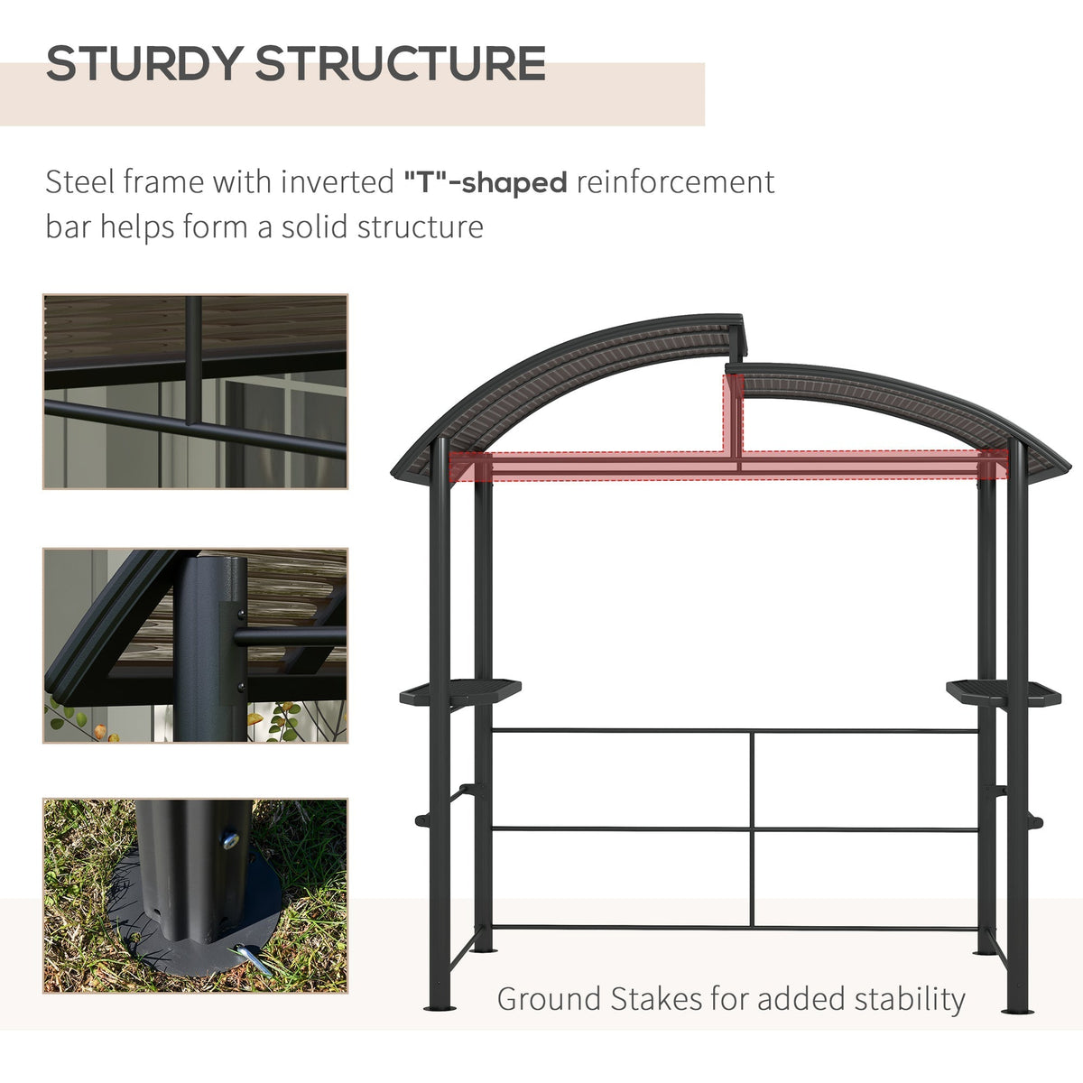 Outsunny 8' x 5' Grill Gazebo Shelter with Vented PC Roof, Side Shelves - 84C-237V01CG