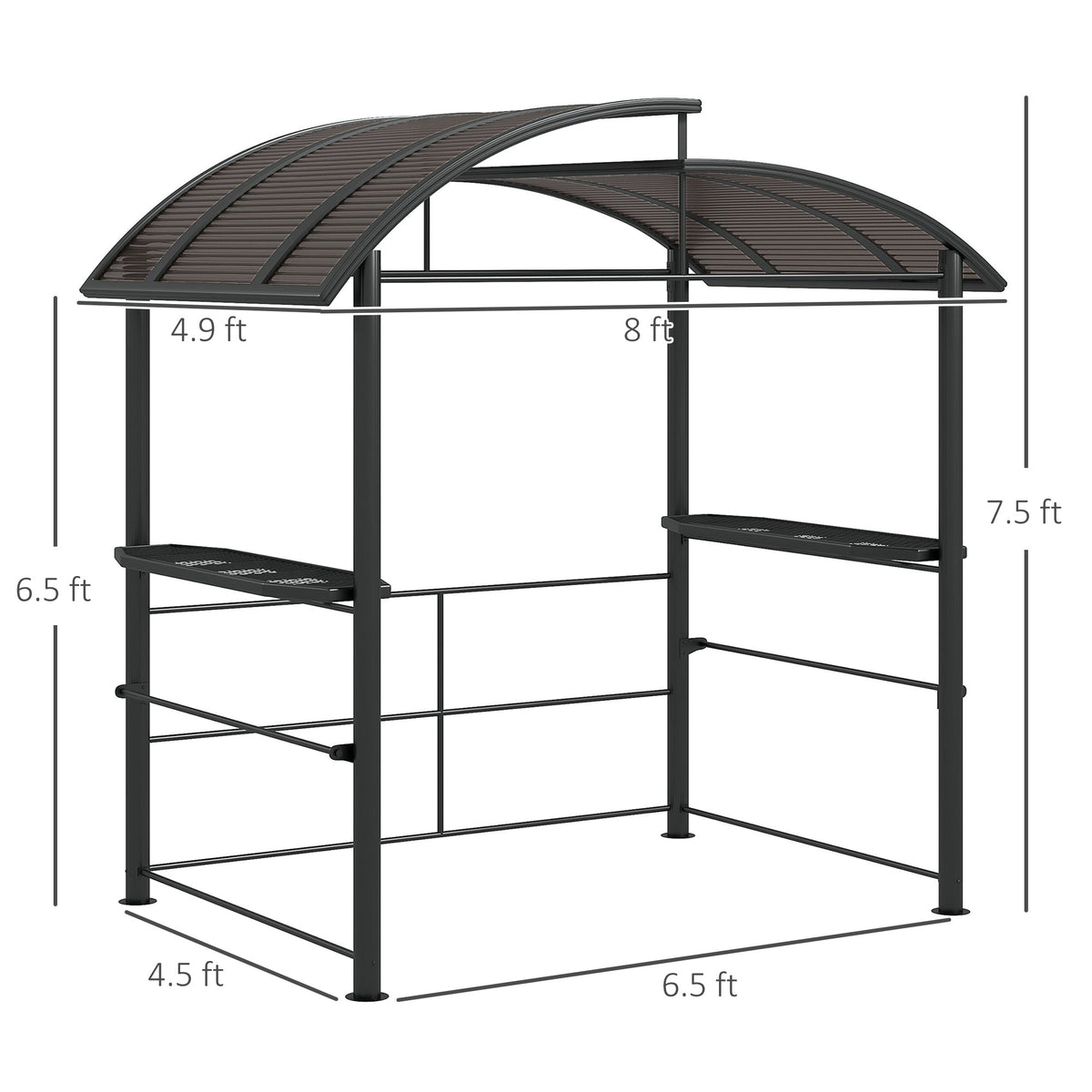 Outsunny 8' x 5' Grill Gazebo Shelter with Vented PC Roof, Side Shelves - 84C-237V01CG