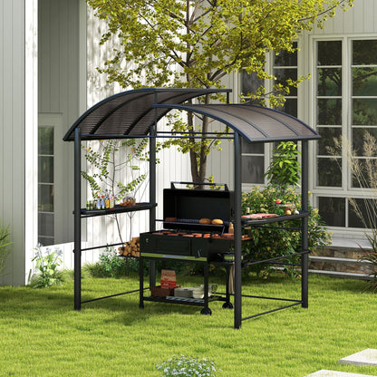 Outsunny 8' x 5' Grill Gazebo Shelter with Vented PC Roof, Side Shelves - 84C-237V01CG