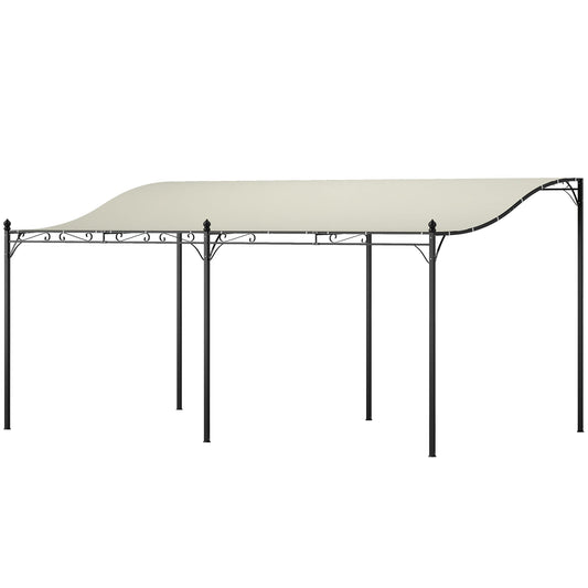 Outsunny 10' x 16' Wall-Mounted Metal Patio Canopy with Drainage Holes, Cream White - 84C-582V00CW