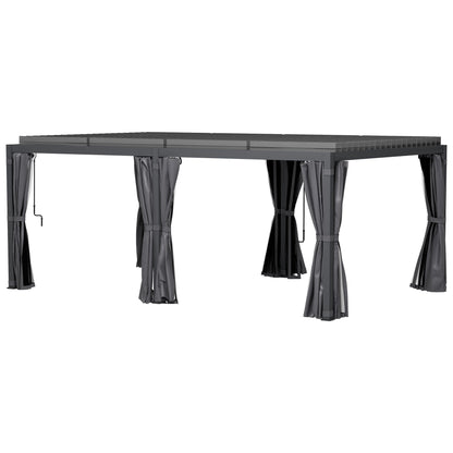 Outsunny 12' x 19' Aluminum Pergola with Adjustable Louvers, Curtains & Netting, Dark Gray- 84C - 509V00CG