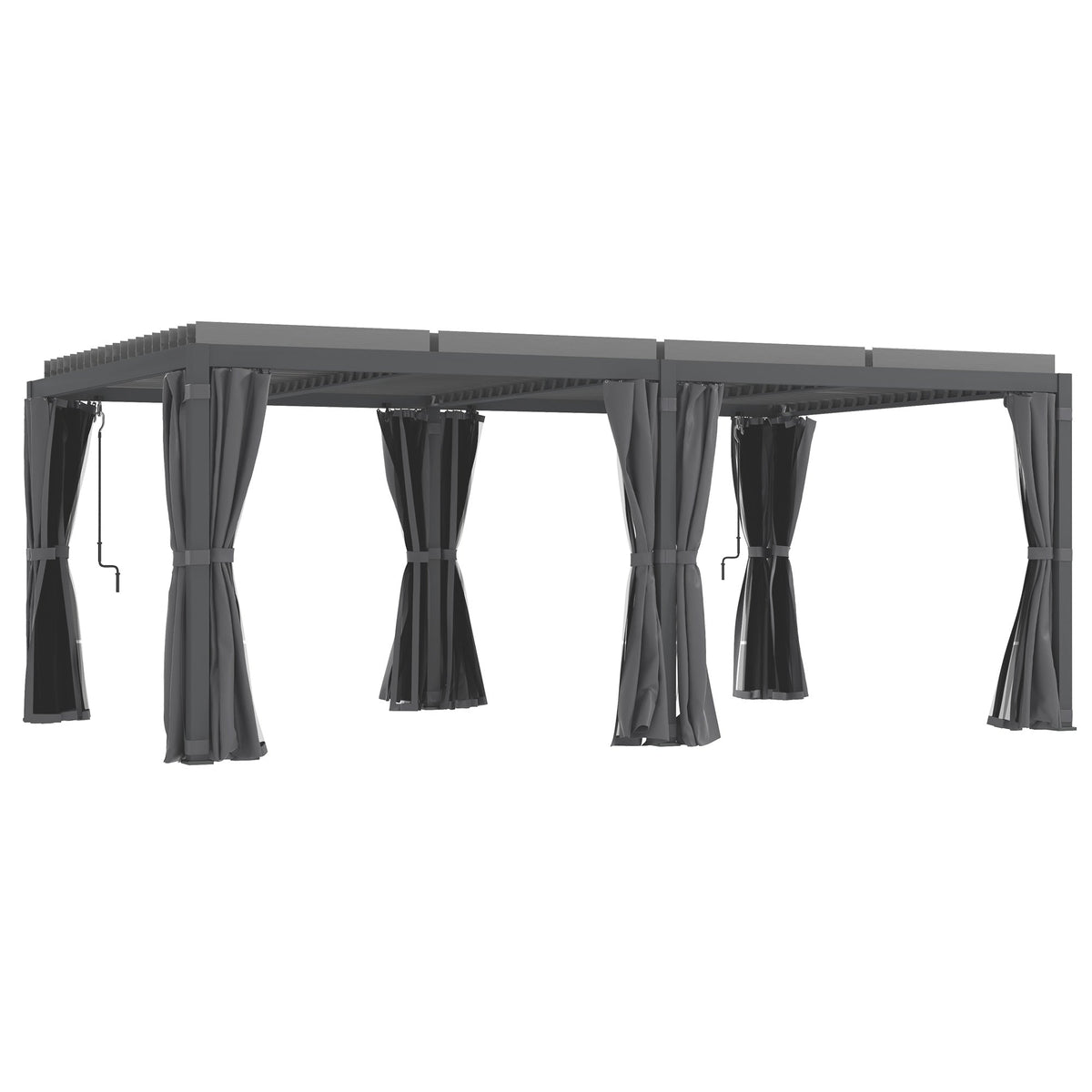 Outsunny 12' x 19' Aluminum Pergola with Adjustable Louvers, Curtains & Netting, Dark Gray- 84C - 509V00CG