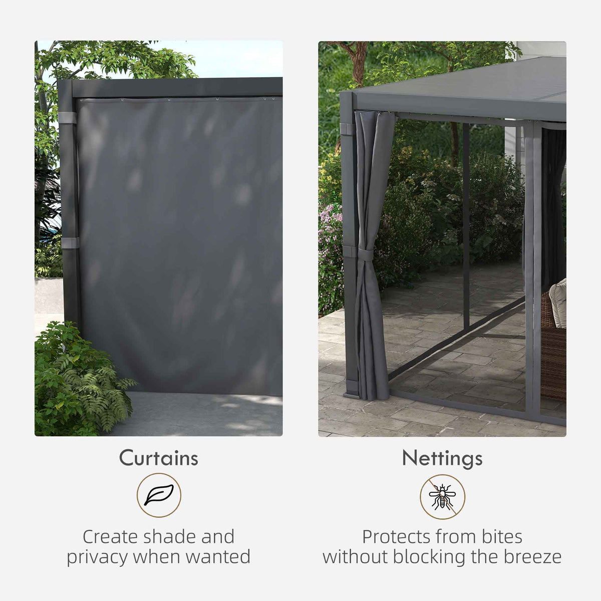 Outsunny 12' x 19' Aluminum Pergola with Adjustable Louvers, Curtains & Netting, Dark Gray- 84C - 509V00CG