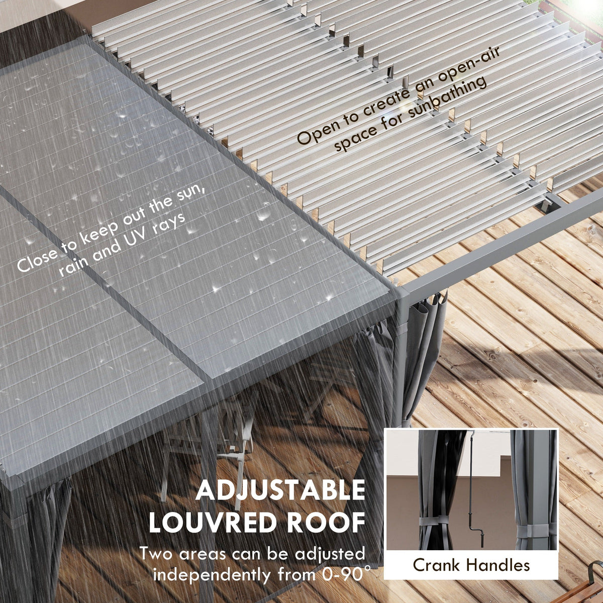 Outsunny 12' x 19' Aluminum Pergola with Adjustable Louvers, Curtains & Netting, Dark Gray- 84C - 509V00CG