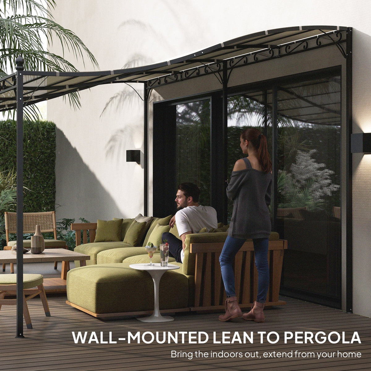 Outsunny 10' x 20' Wall-Mounted Metal Pergola Canopy with Drainage Holes in Cream White - 84C-582V01CW
