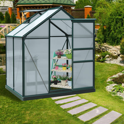 Outsunny 6' x 4' Polycarbonate Greenhouse with Rain Gutter and Roof Vent for Outdoor Garden, Dark Green - 845-057