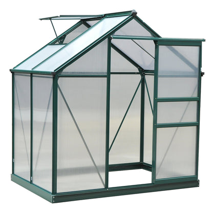 Outsunny 6' x 4' Polycarbonate Greenhouse with Rain Gutter and Roof Vent for Outdoor Garden, Dark Green - 845-057