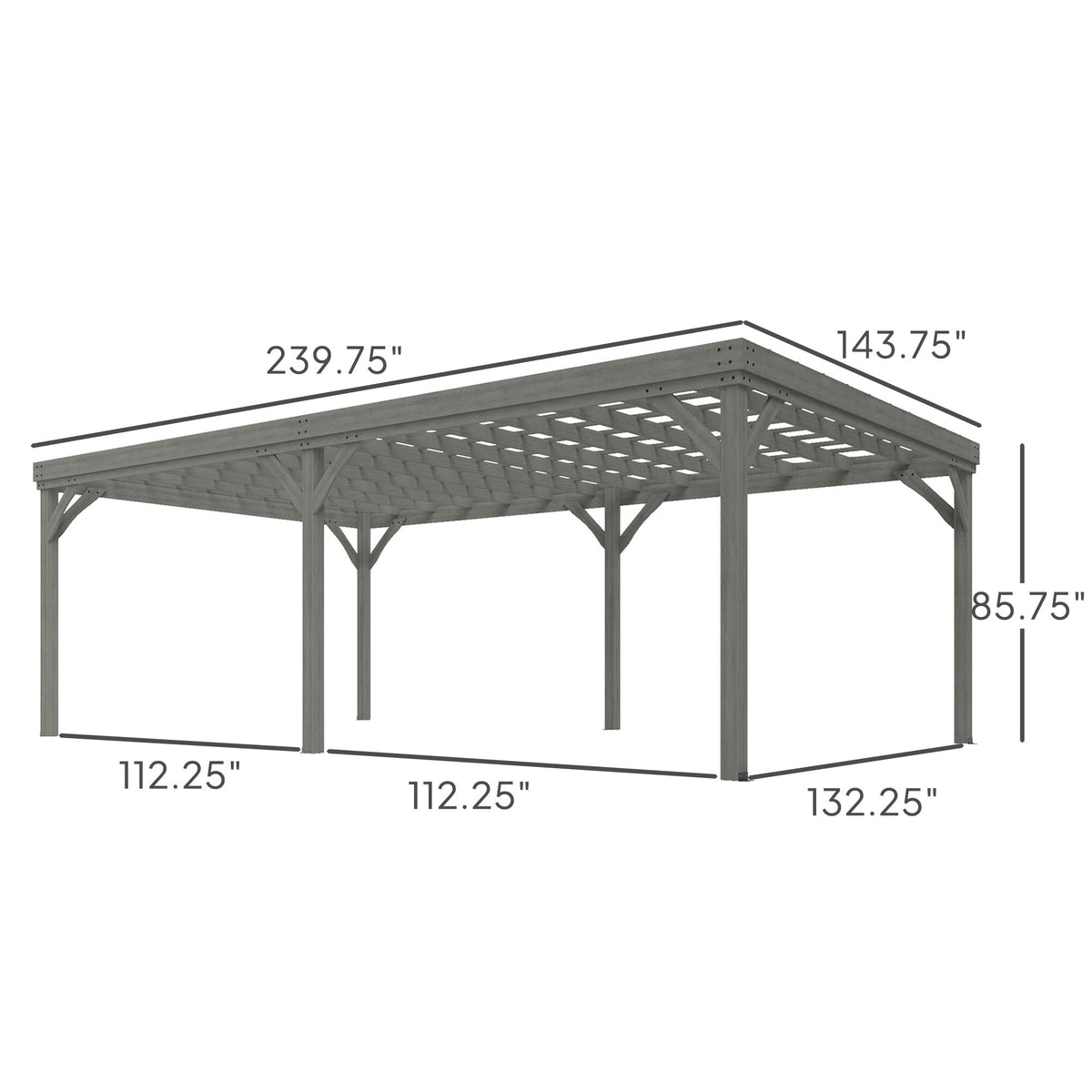 12' x 20' Wooden Pergola with Grape Vine Design & Concrete Anchors, Gray
