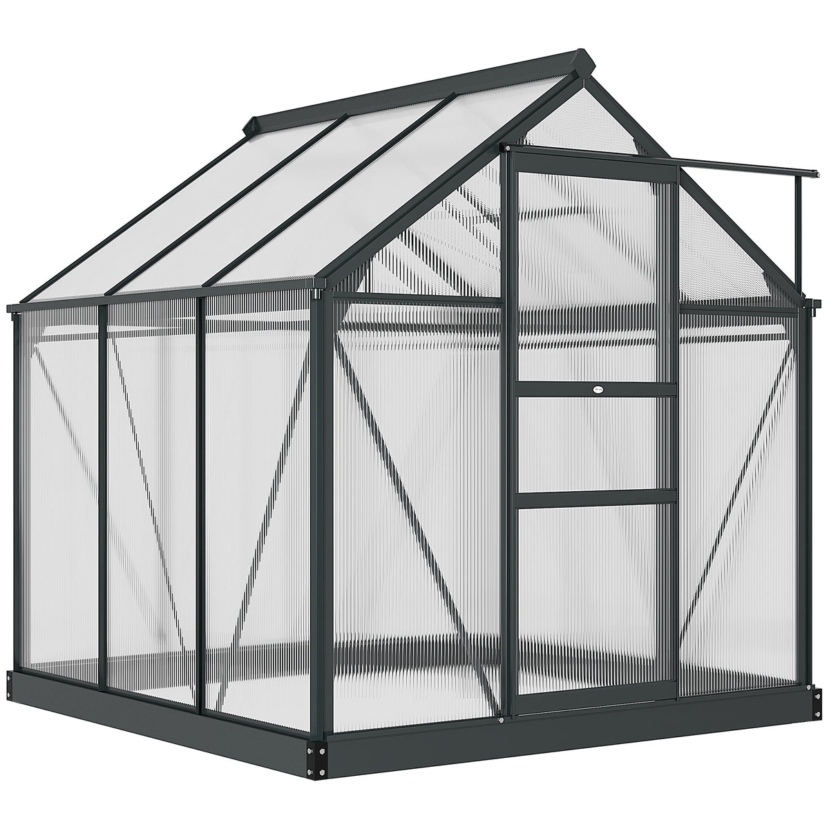 Outsunny 6' x 6' Polycarbonate Greenhouse with Rain Gutter and Roof Vent for Outdoor Garden, Gray - 845-058GY