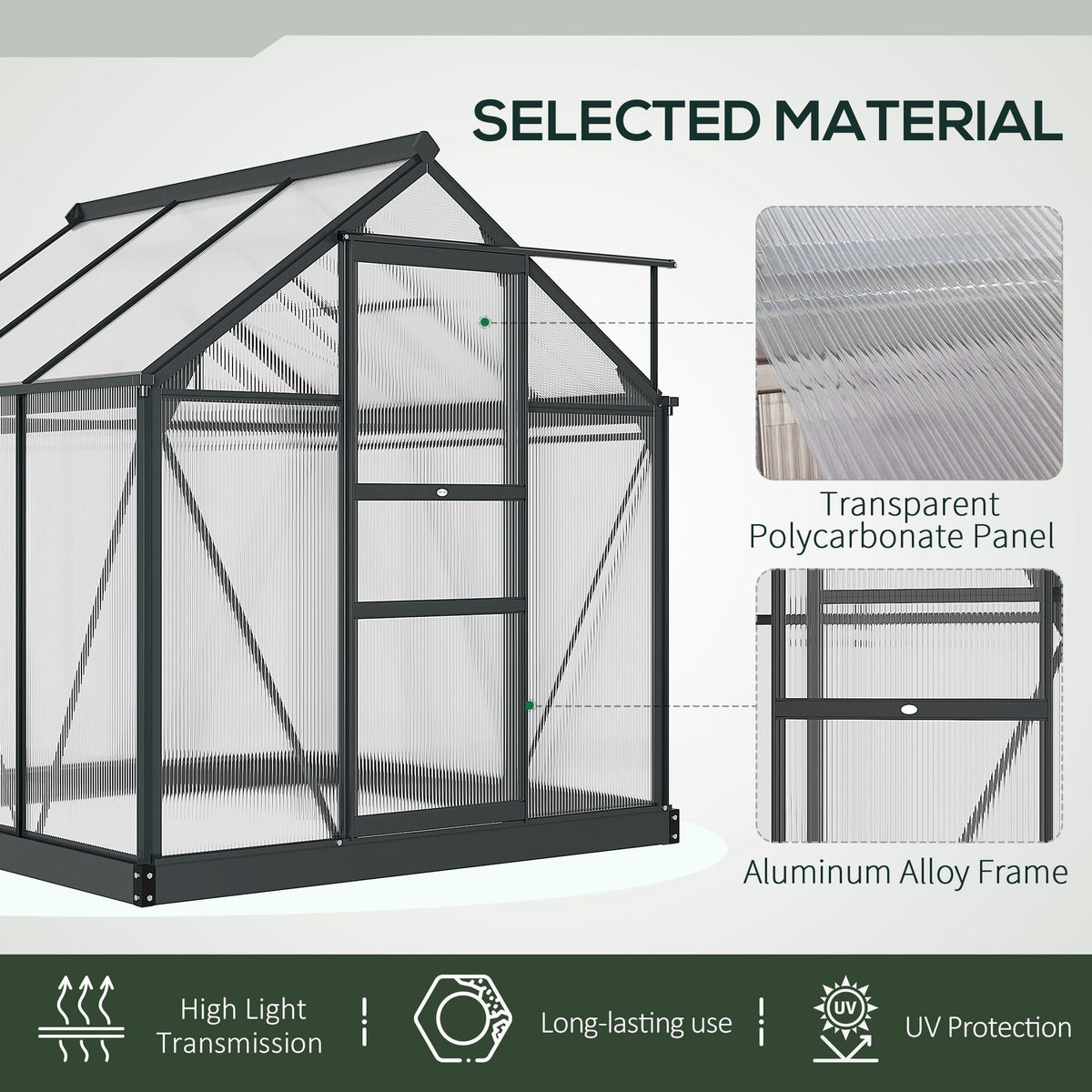 Outsunny 6' x 6' Polycarbonate Greenhouse with Rain Gutter and Roof Vent for Outdoor Garden, Gray - 845-058GY