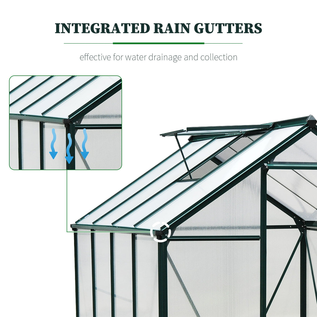 Outsunny BloomGreen 6' x 8' Greenhouse with Rain Gutter and Roof Vent Dark Green - 845-059